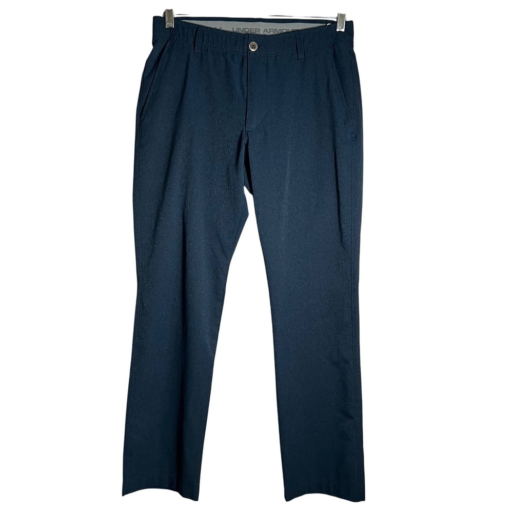 Under Armour Men Drive Pants Navy Blue Flat Front 32x30 Golf Stretch Polyester